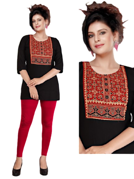 Black & Red Embroidered Kurti